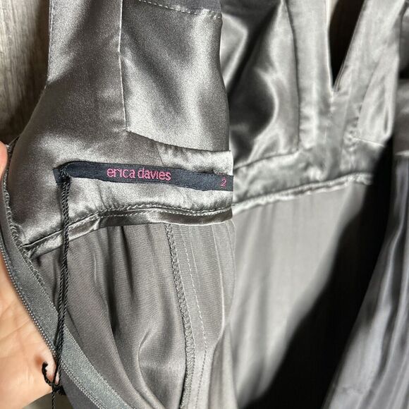 Erica Davies Formal Dress Maxi Silk Babydoll Bustier Pleated Skirt Gray Size 2 - Picture 10 of 11